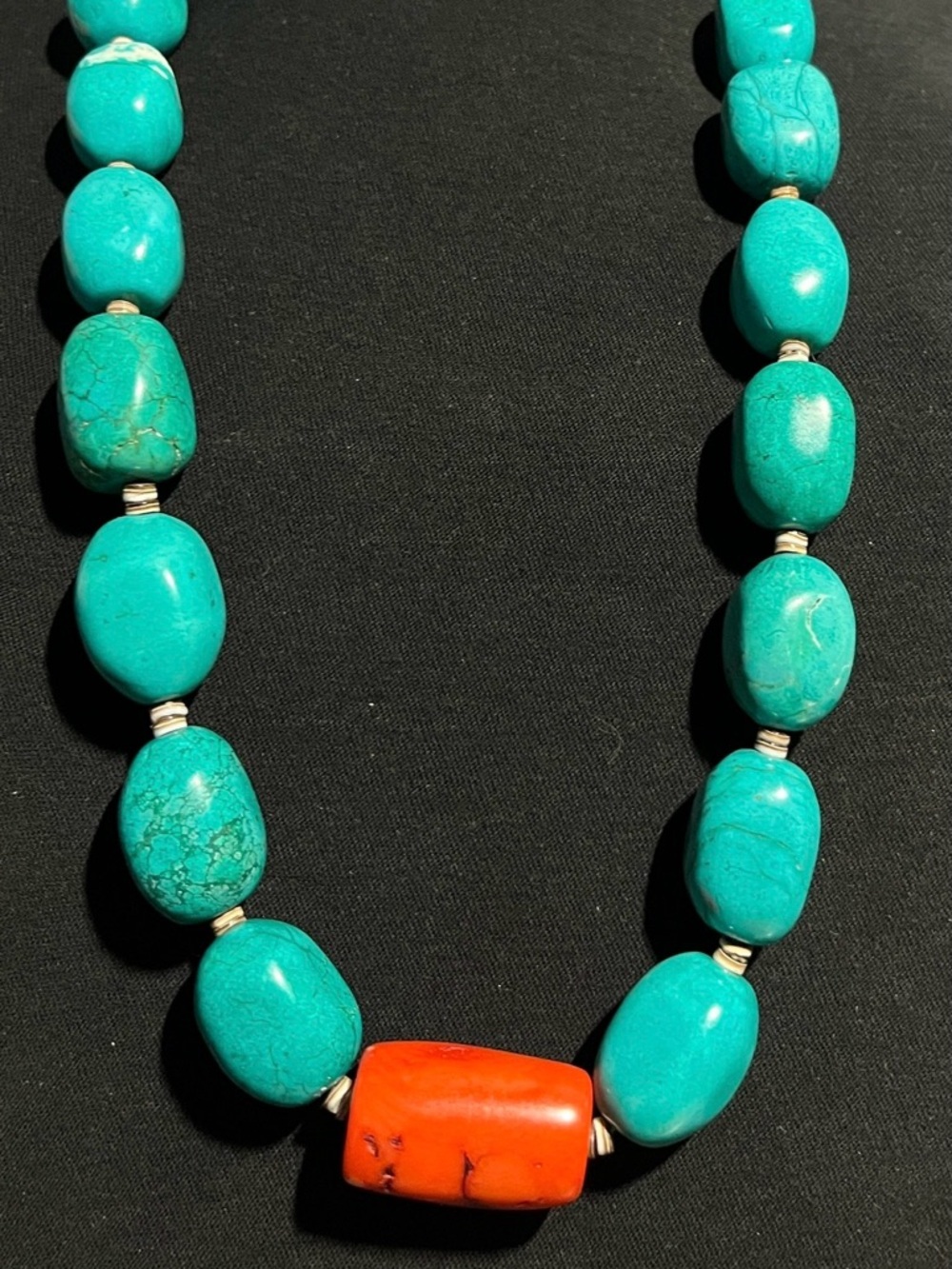 1970s 256 g Turquoise & Coral Statement Necklace -